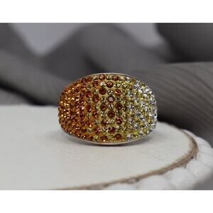 Vintage Sterling Silver 925 3 Tone Rhinestone Broad Band Ring 8.68G / Sz 9